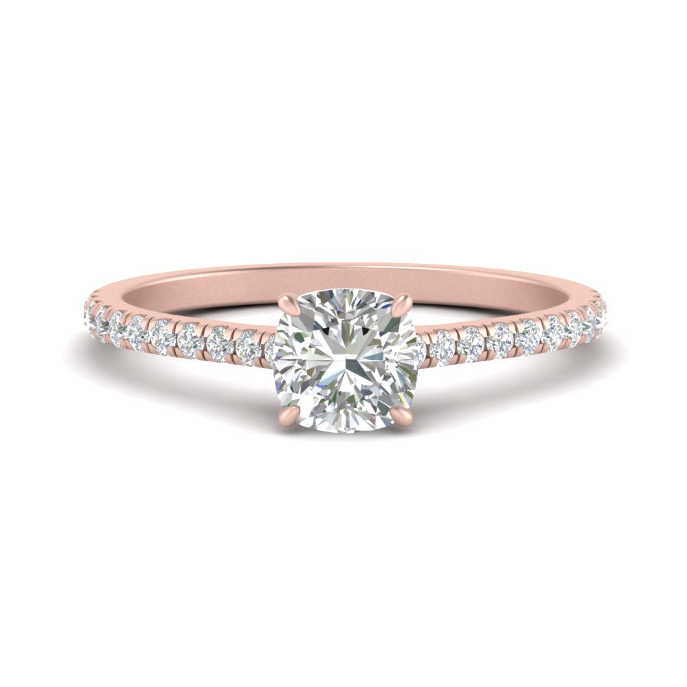 Cushion Cut Lab diamond Side Stone Engagement Rings 14K Rose Gold