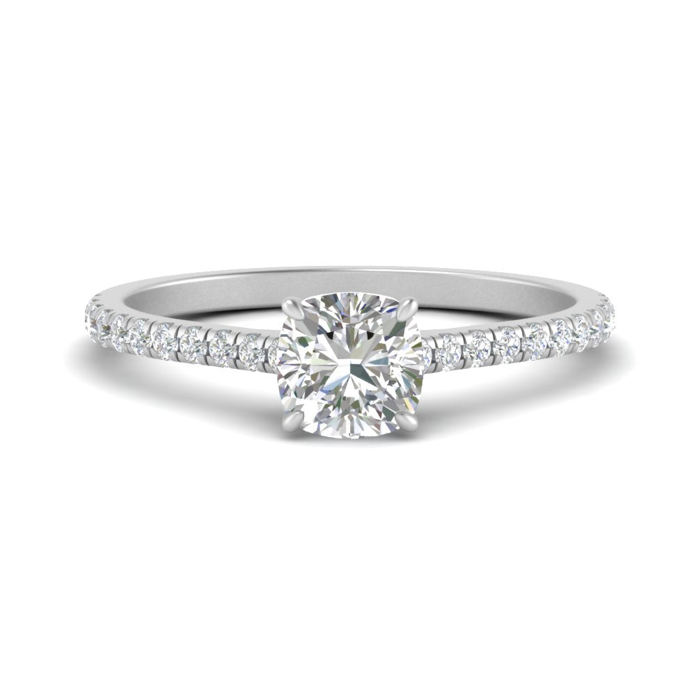 Cushion Cut Lab diamond Side Stone Engagement Rings 14K White Gold