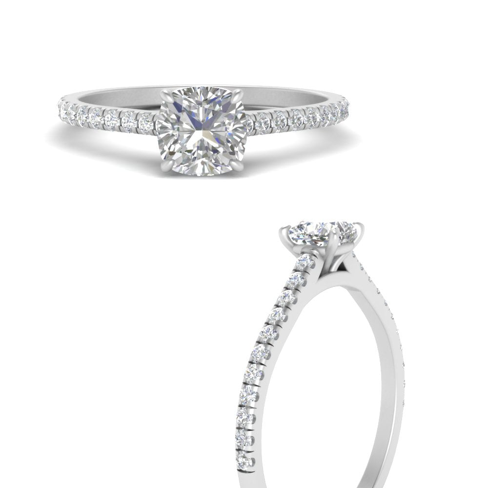 Cushion Cut Lab diamond Side Stone Engagement Rings 14K White Gold