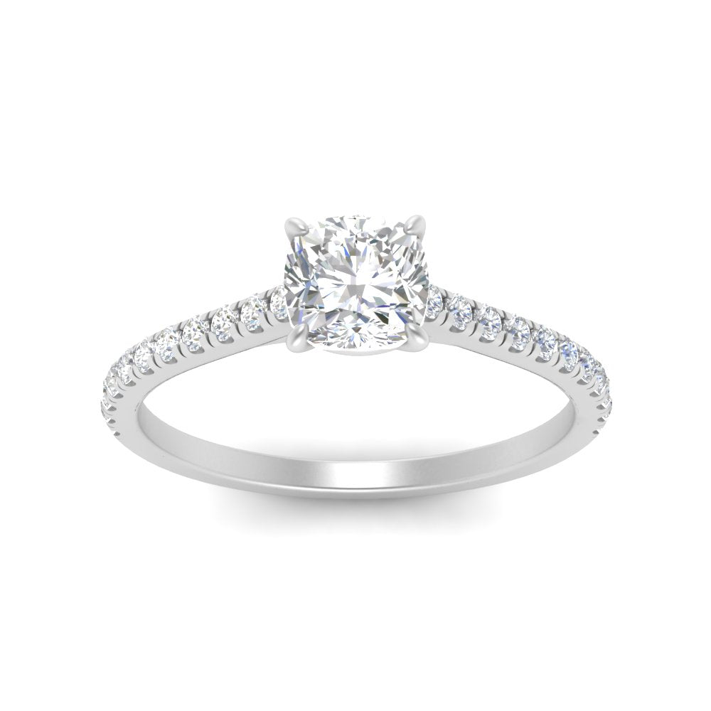 Cushion Cut Lab diamond Side Stone Engagement Rings 14K White Gold