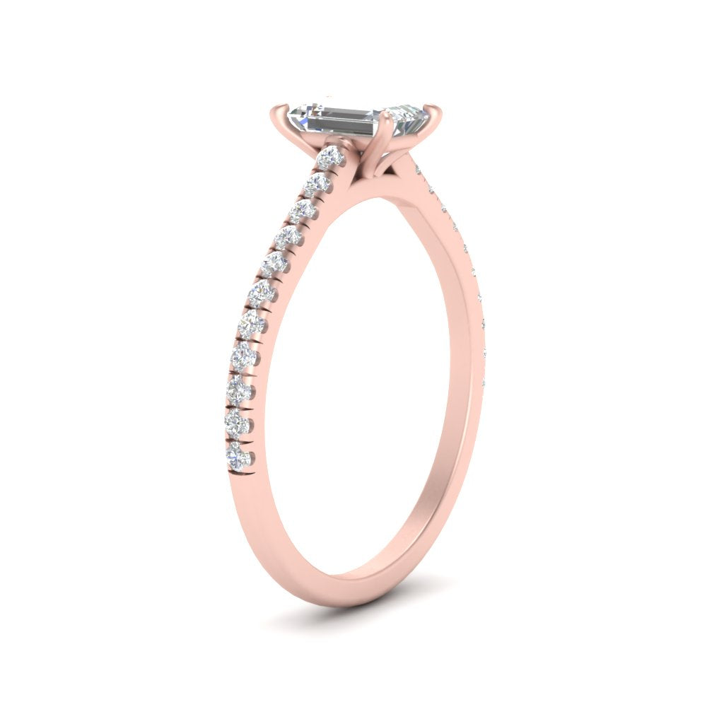Emerald Cut Lab diamond Side Stone Engagement Rings 14K Rose Gold