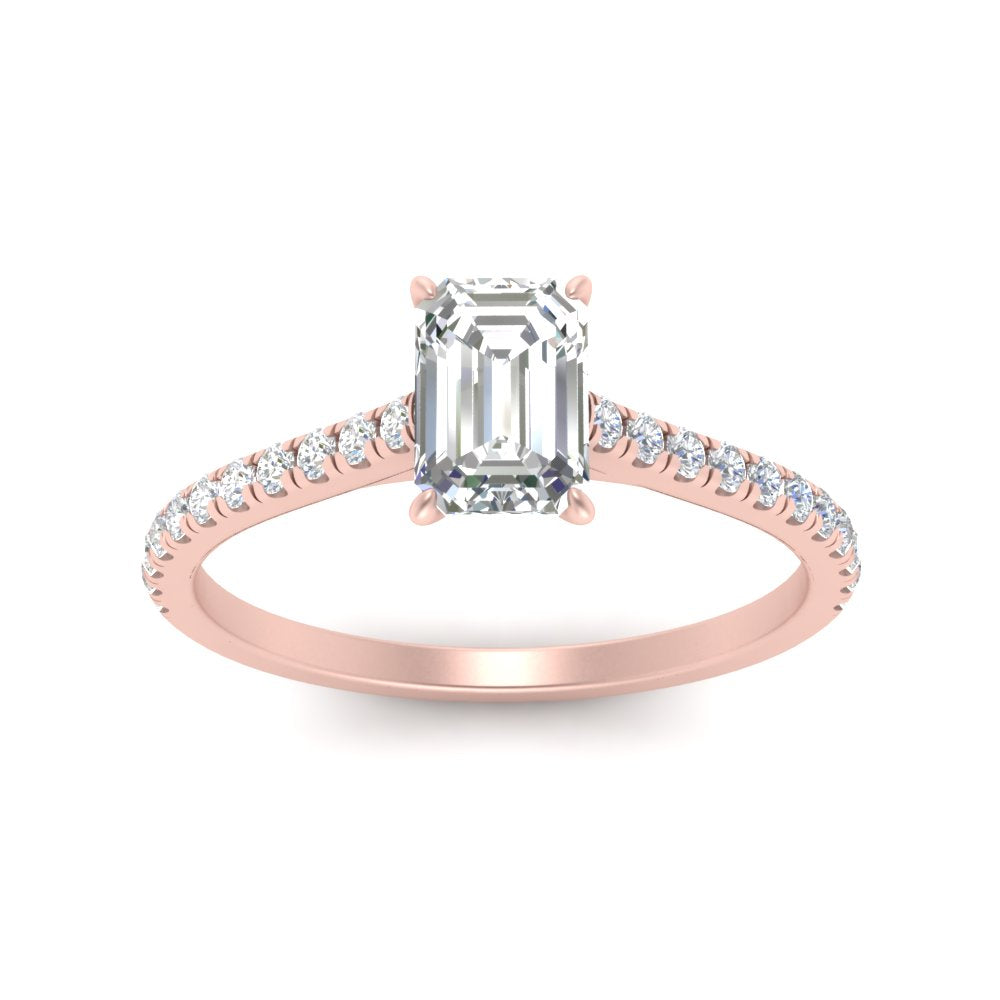 Emerald Cut Lab diamond Side Stone Engagement Rings 14K Rose Gold