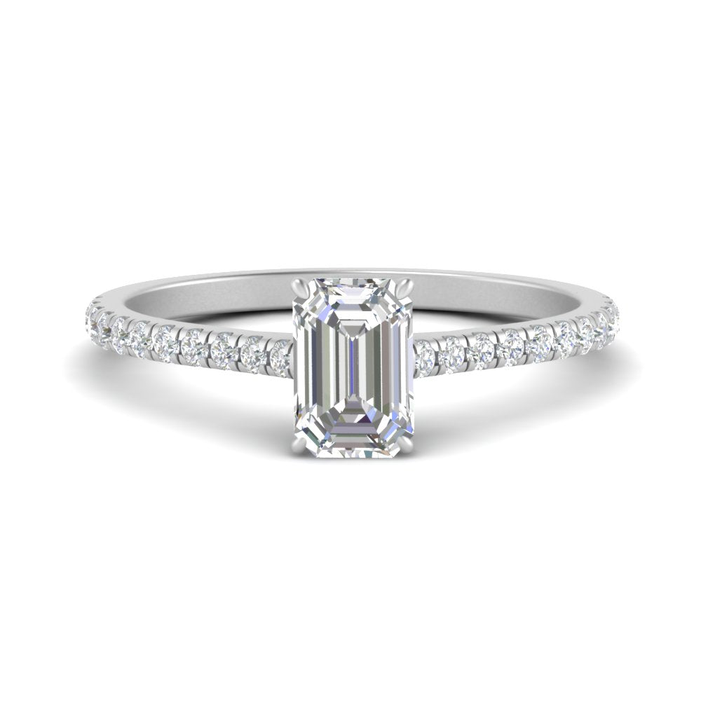 Emerald Cut Lab diamond Side Stone Engagement Rings 14K White Gold