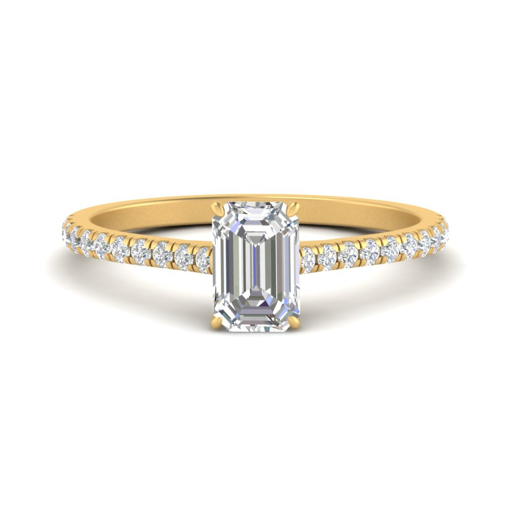 Emerald Cut Lab diamond Side Stone Engagement Rings 14K Yellow Gold