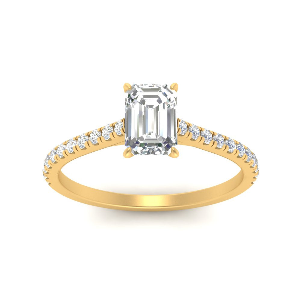 Emerald Cut Lab diamond Side Stone Engagement Rings 14K Yellow Gold