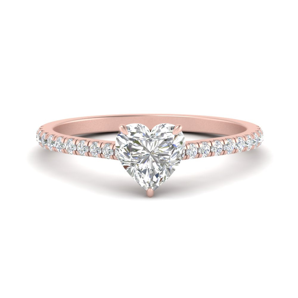 Heart Cut Lab diamond Side Stone Engagement Rings 14K Rose Gold