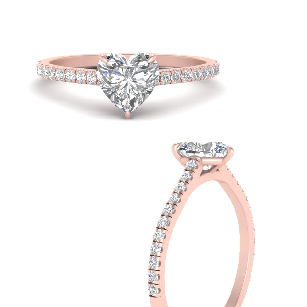Heart Cut Lab diamond Side Stone Engagement Rings 14K Rose Gold
