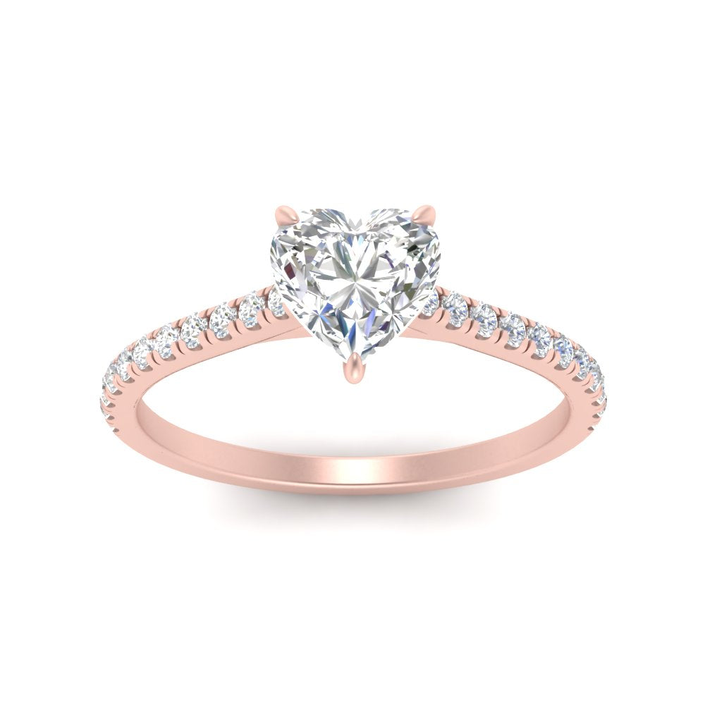 Heart Cut Lab diamond Side Stone Engagement Rings 14K Rose Gold