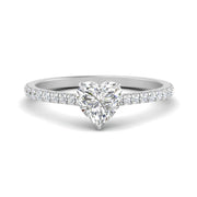 Heart Cut Lab diamond Side Stone Engagement Rings 14K White Gold