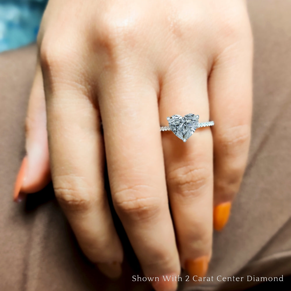 Heart Cut Lab diamond Side Stone Engagement Rings 14K White Gold