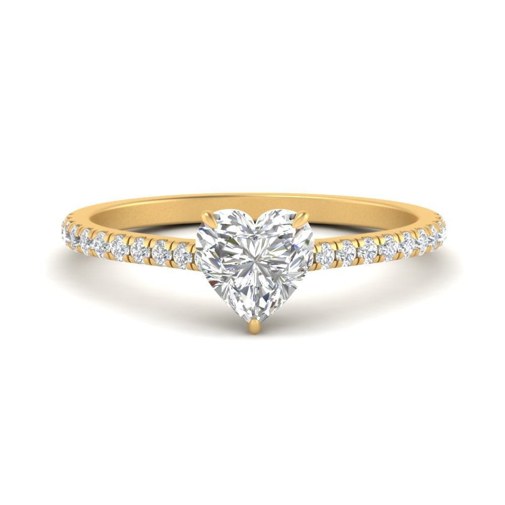 Heart Cut Lab diamond Side Stone Engagement Rings 14K Yellow Gold