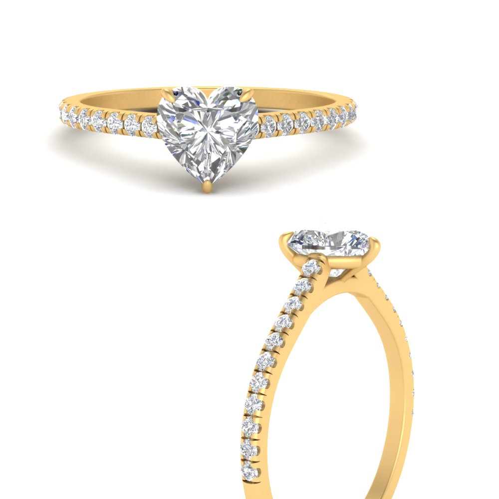 Heart Cut Lab diamond Side Stone Engagement Rings 14K Yellow Gold