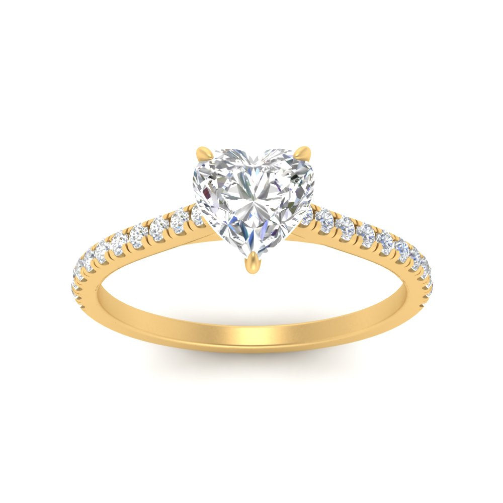 Heart Cut Lab diamond Side Stone Engagement Rings 14K Yellow Gold