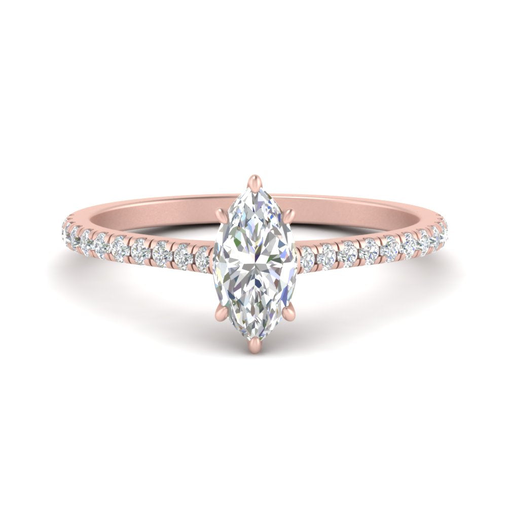 Marquise Cut Lab diamond Side Stone Engagement Rings 14K Rose Gold