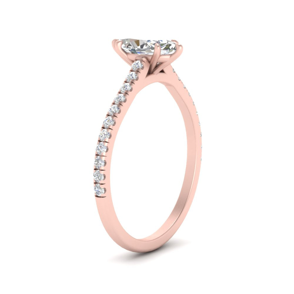 Marquise Cut Lab diamond Side Stone Engagement Rings 14K Rose Gold