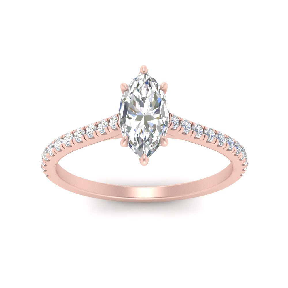 Marquise Cut Lab diamond Side Stone Engagement Rings 14K Rose Gold