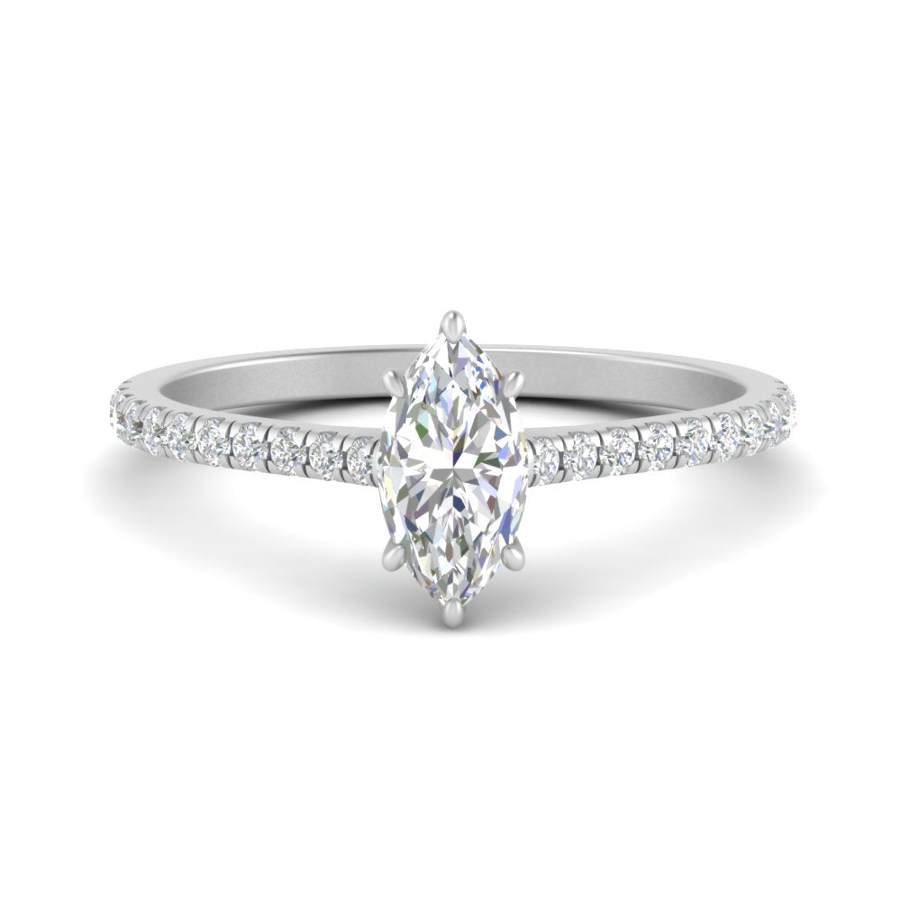 Marquise Cut Lab diamond Side Stone Engagement Rings 14K White Gold