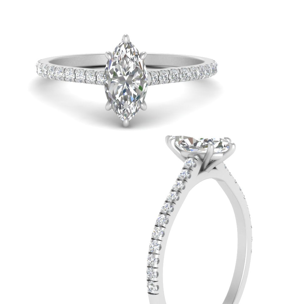 Marquise Cut Lab diamond Side Stone Engagement Rings 14K White Gold