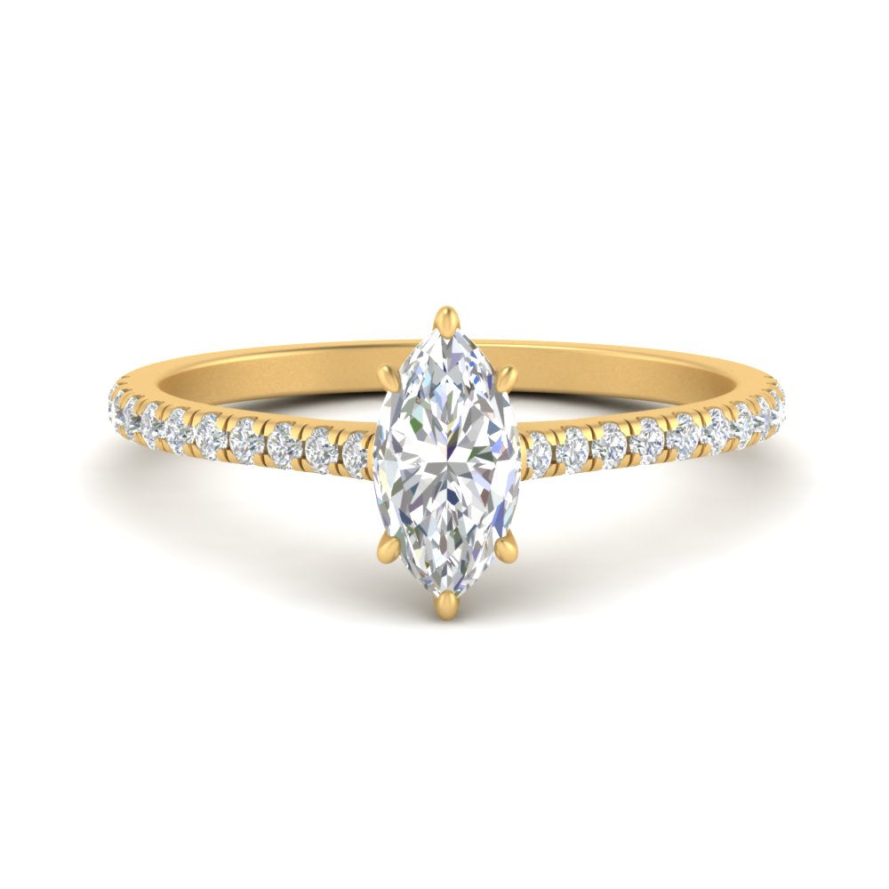 Marquise Cut Lab diamond Side Stone Engagement Rings 14K Yellow Gold