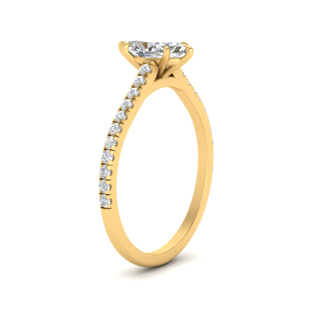 Marquise Cut Lab diamond Side Stone Engagement Rings 14K Yellow Gold