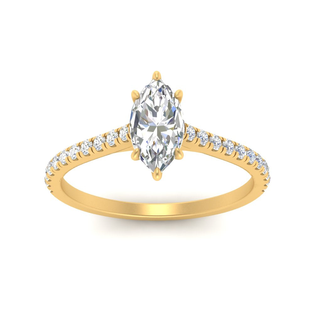 Marquise Cut Lab diamond Side Stone Engagement Rings 14K Yellow Gold