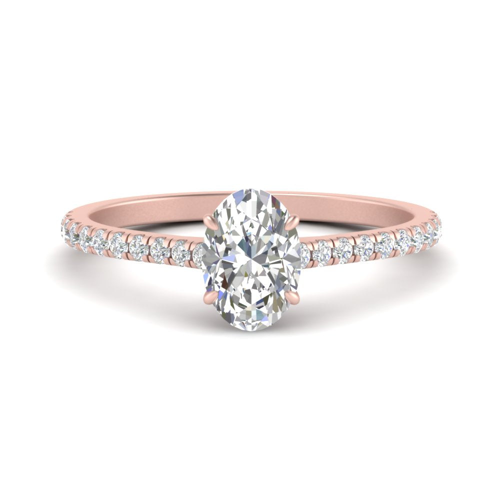 Oval Cut Lab diamond Side Stone Engagement Rings 14K Rose Gold