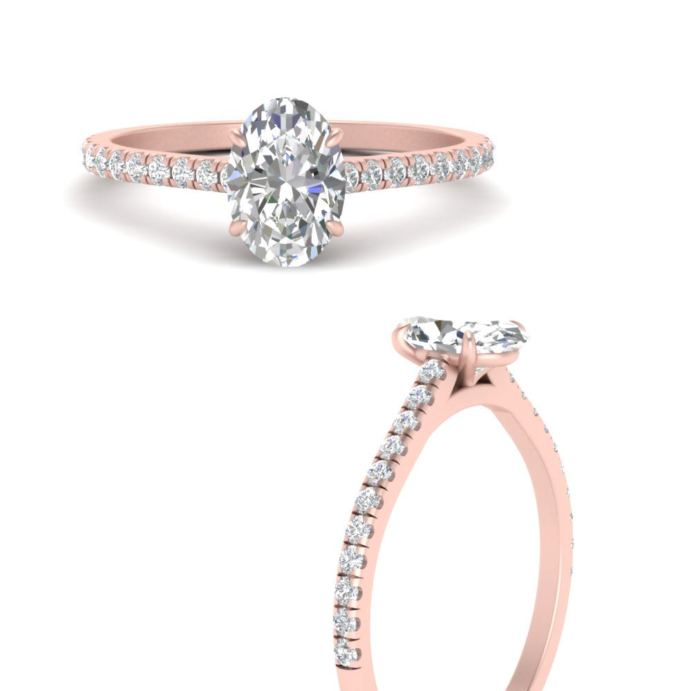 Oval Cut Lab diamond Side Stone Engagement Rings 14K Rose Gold