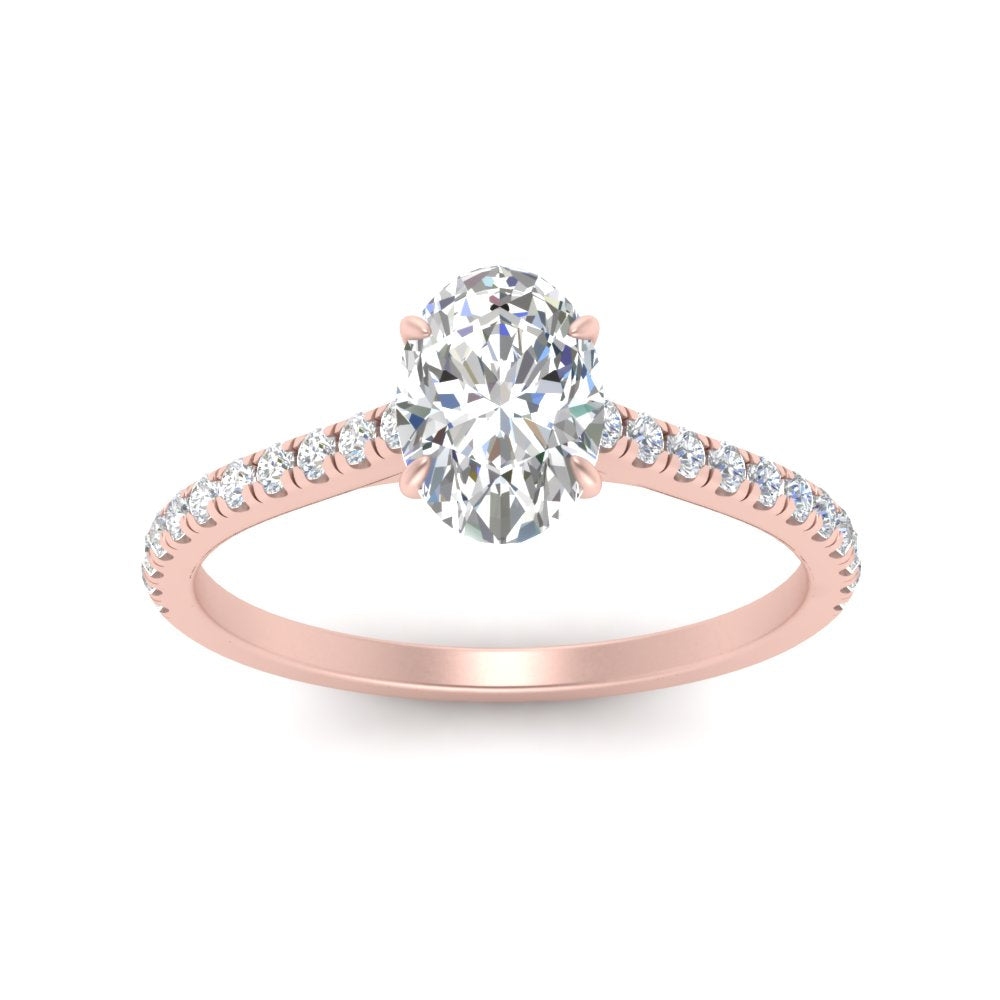 Oval Cut Lab diamond Side Stone Engagement Rings 14K Rose Gold