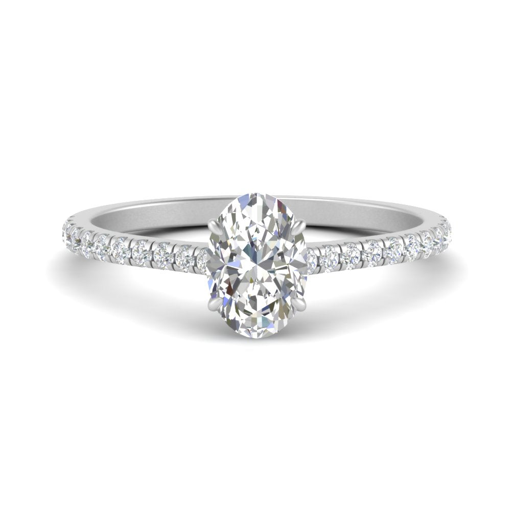Oval Cut Lab diamond Side Stone Engagement Rings 14K White Gold