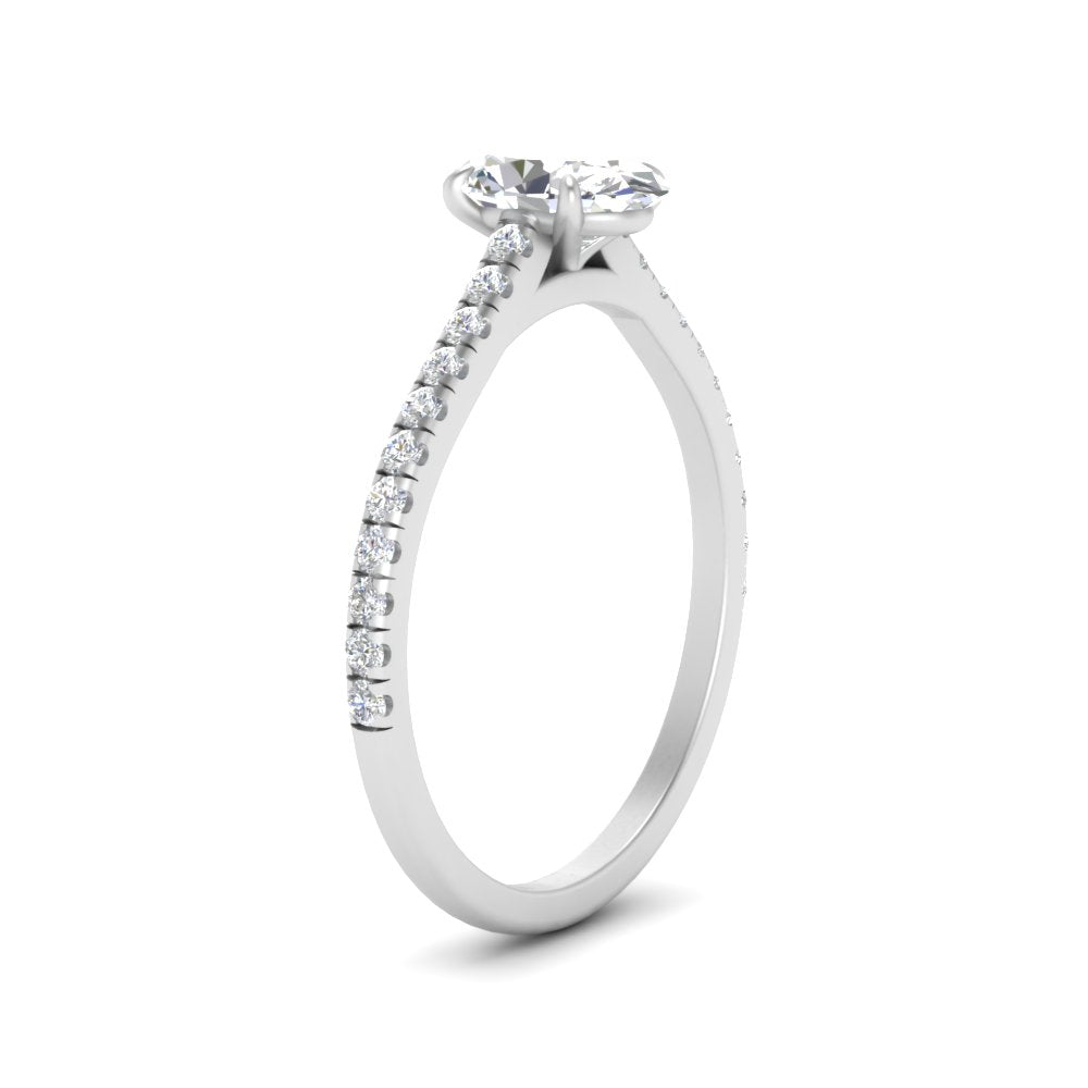 Oval Cut Lab diamond Side Stone Engagement Rings 14K White Gold