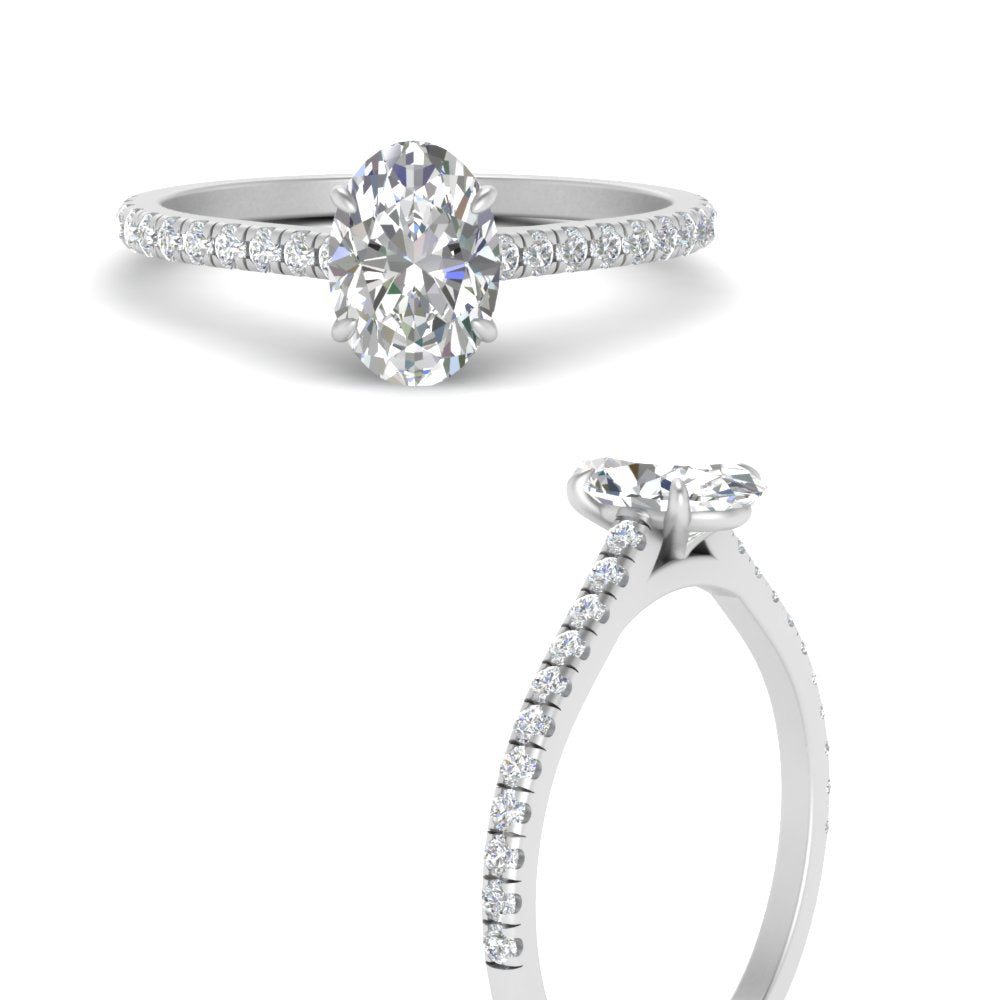 Oval Cut Lab diamond Side Stone Engagement Rings 14K White Gold