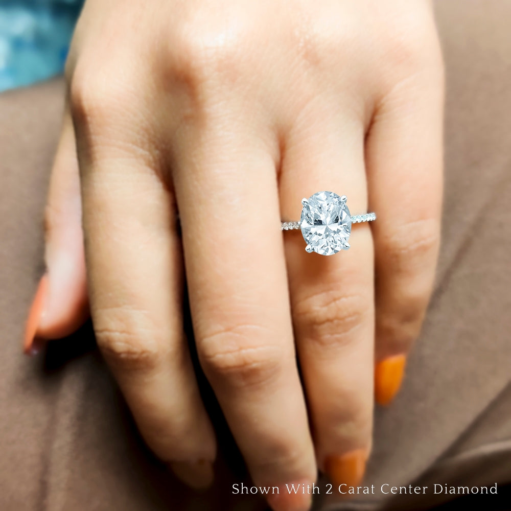 Oval Cut Lab diamond Side Stone Engagement Rings 14K White Gold