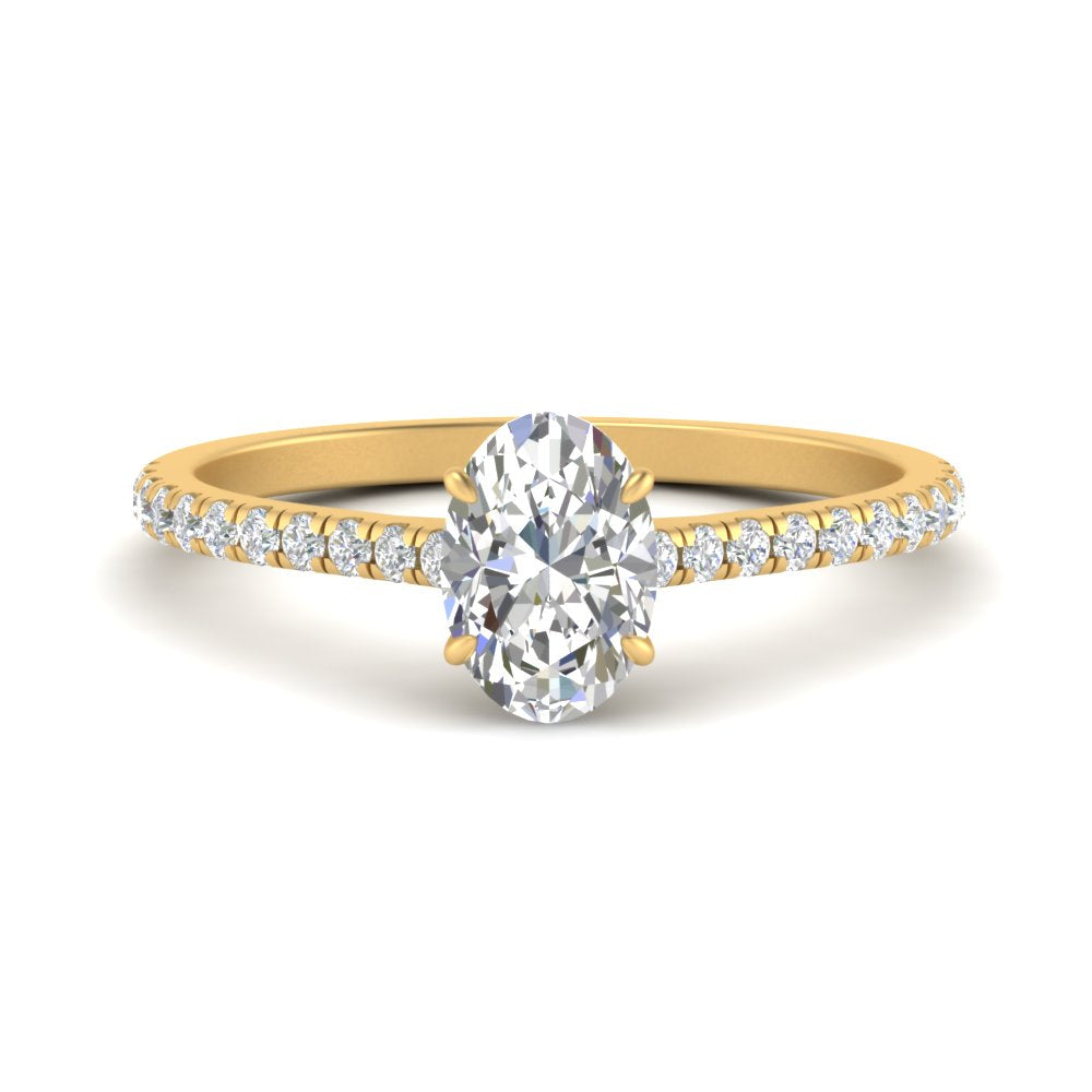 Oval Cut Lab diamond Side Stone Engagement Rings 14K Yellow Gold