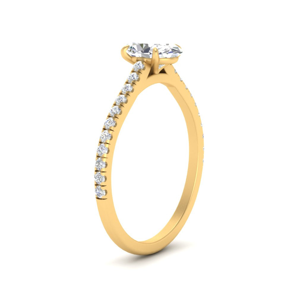 Oval Cut Lab diamond Side Stone Engagement Rings 14K Yellow Gold