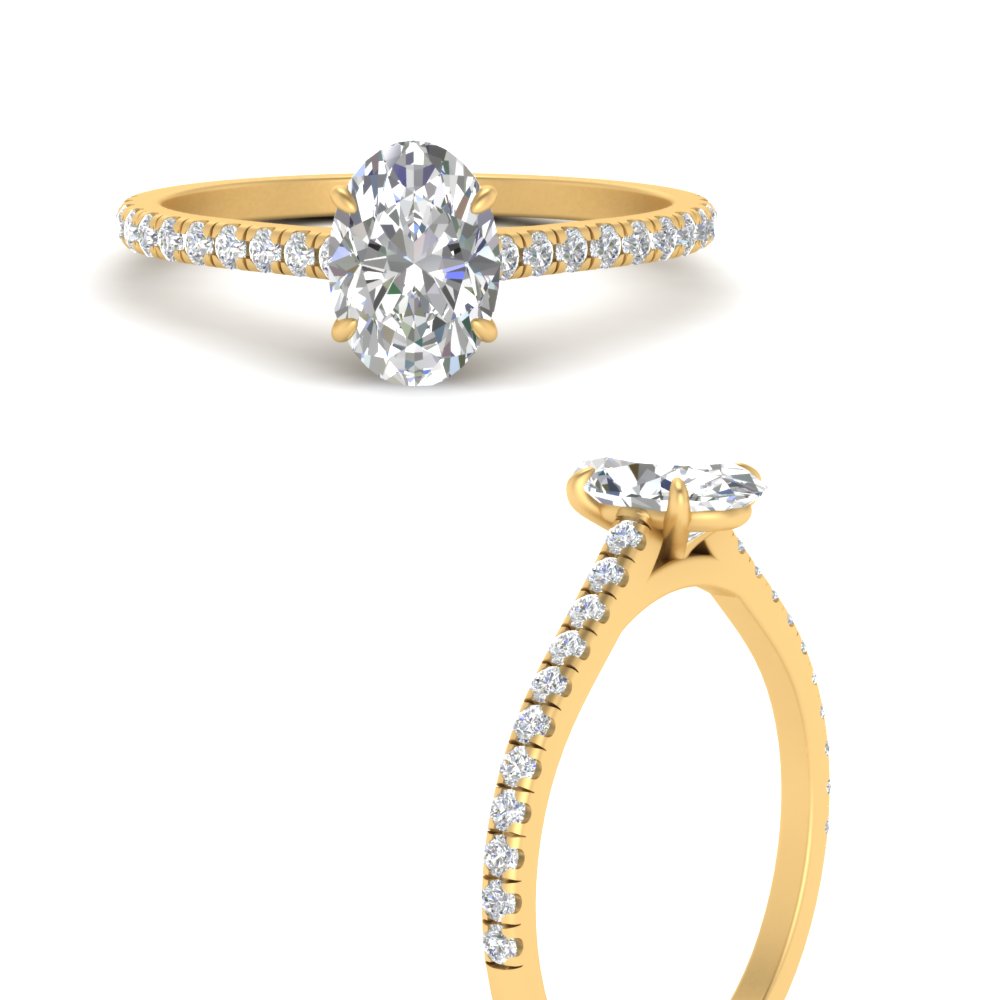 Oval Cut Lab diamond Side Stone Engagement Rings 14K Yellow Gold