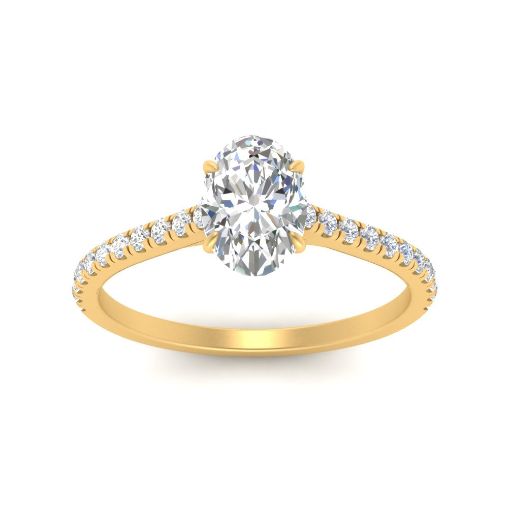 Oval Cut Lab diamond Side Stone Engagement Rings 14K Yellow Gold