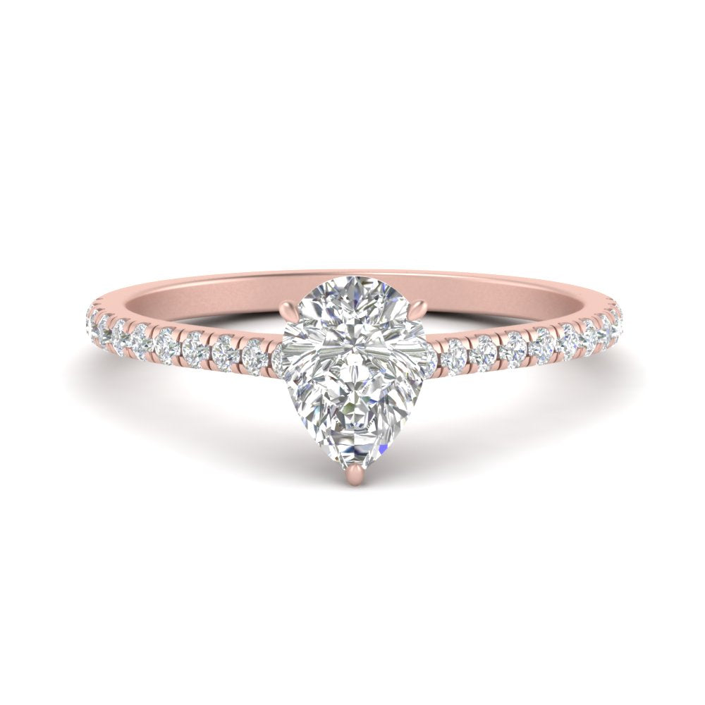 Pear Cut Lab diamond Side Stone Engagement Rings 14K Rose Gold
