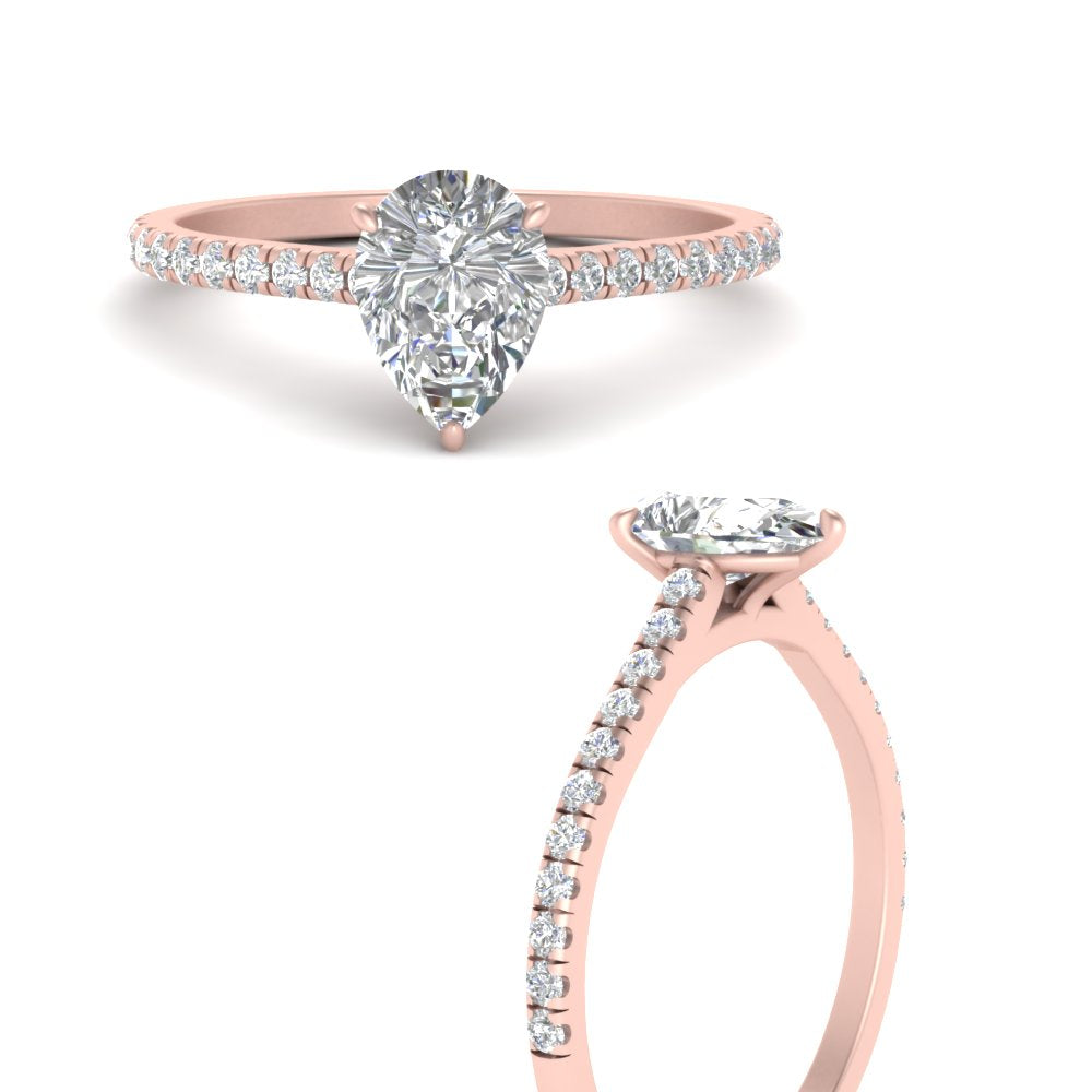 Pear Cut Lab diamond Side Stone Engagement Rings 14K Rose Gold