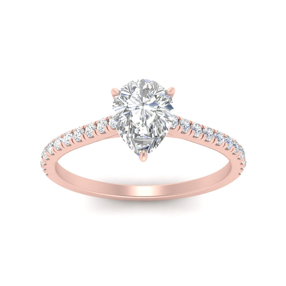 Pear Cut Lab diamond Side Stone Engagement Rings 14K Rose Gold