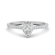 Pear Cut Lab diamond Side Stone Engagement Rings 14K White Gold