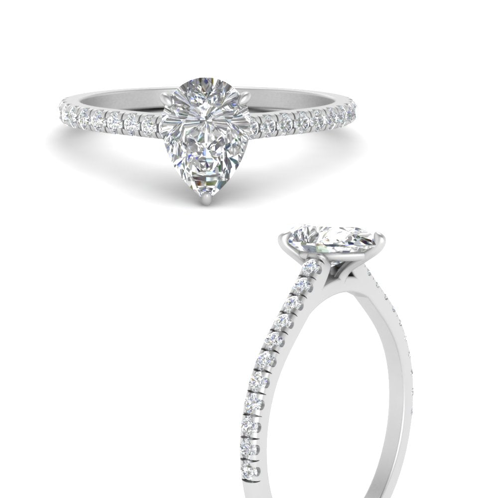 Pear Cut Lab diamond Side Stone Engagement Rings 14K White Gold