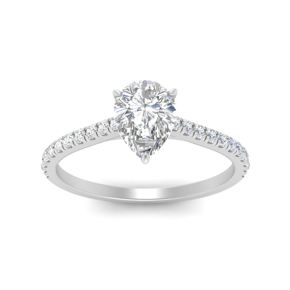 Pear Cut Lab diamond Side Stone Engagement Rings 14K White Gold