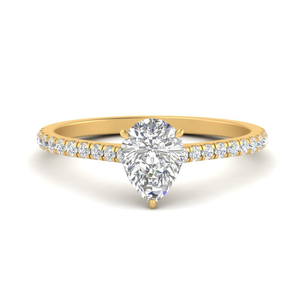 Pear Cut Lab diamond Side Stone Engagement Rings 14K Yellow Gold