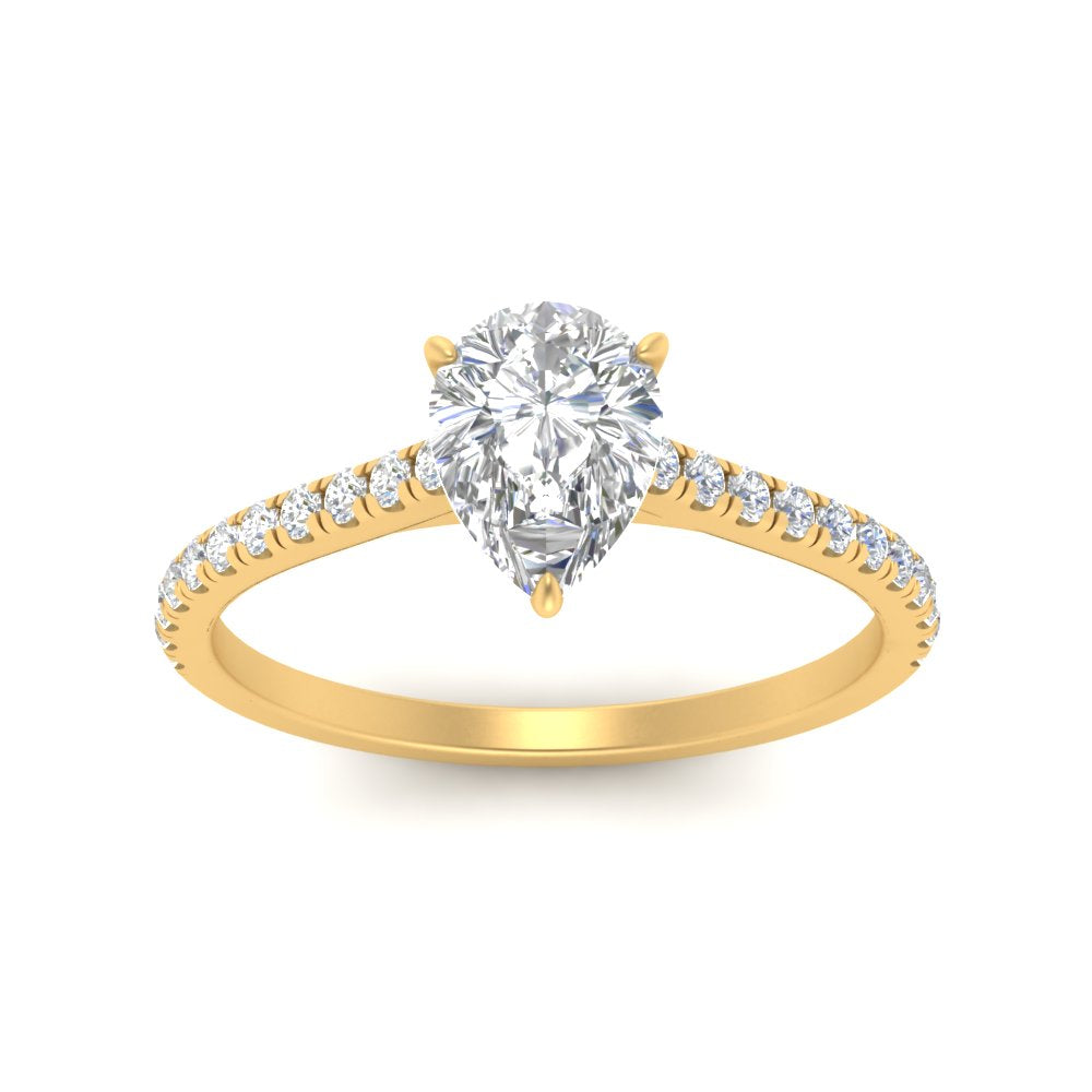 Pear Cut Lab diamond Side Stone Engagement Rings 14K Yellow Gold