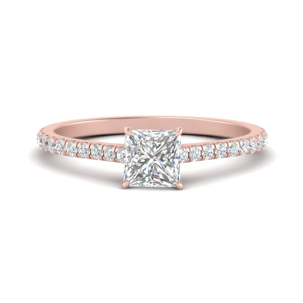 Princess Cut Lab diamond Side Stone Engagement Rings 14K Rose Gold