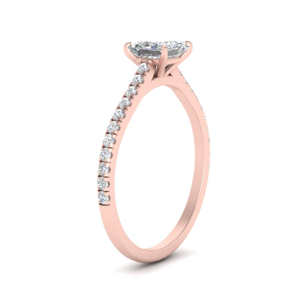 Princess Cut Lab diamond Side Stone Engagement Rings 14K Rose Gold