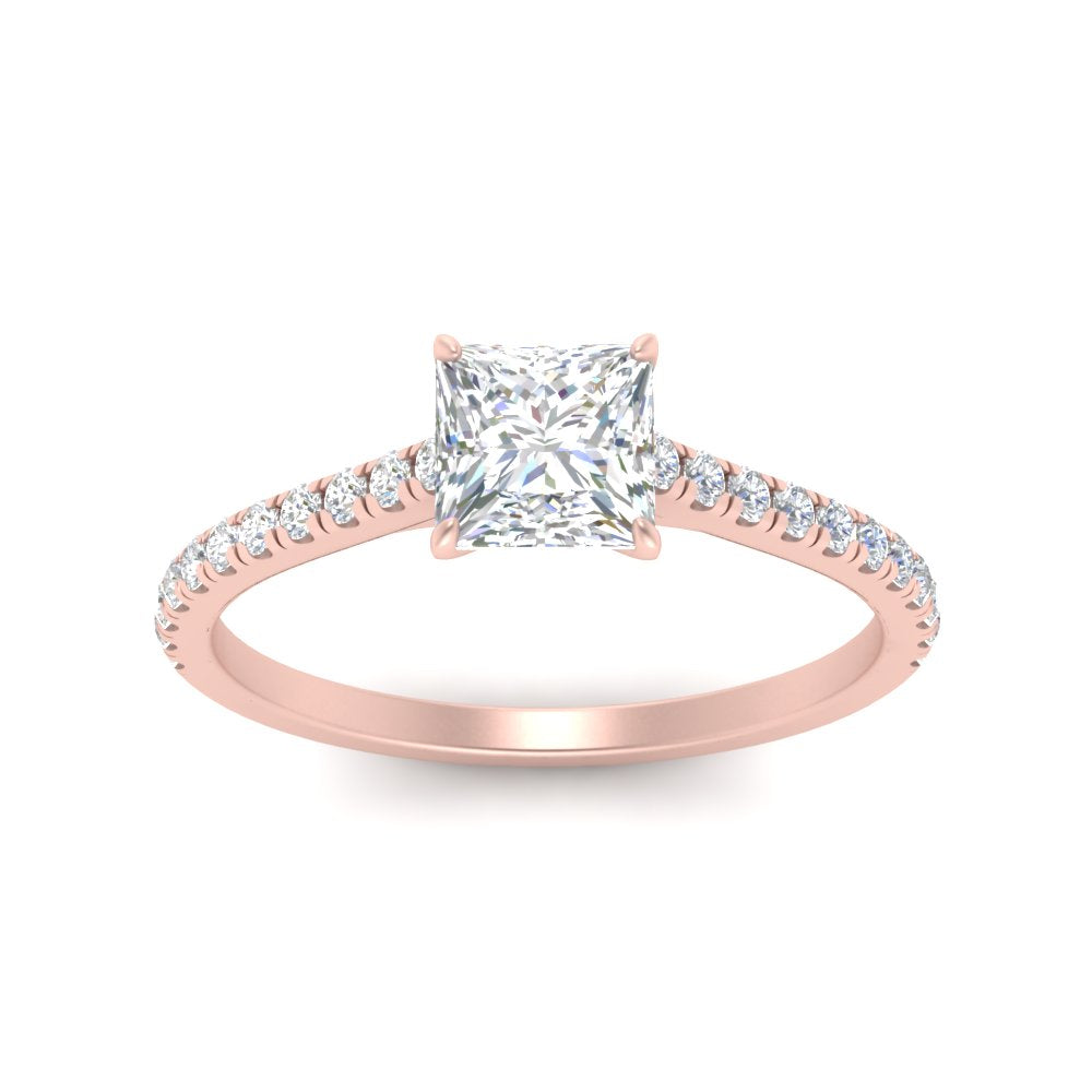 Princess Cut Lab diamond Side Stone Engagement Rings 14K Rose Gold