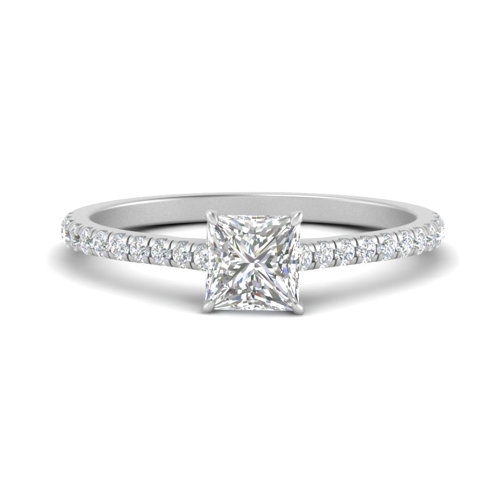 Princess Cut Lab diamond Side Stone Engagement Rings 14K White Gold
