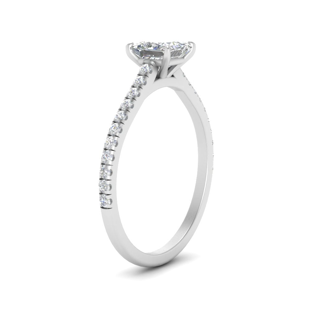 Princess Cut Lab diamond Side Stone Engagement Rings 14K White Gold
