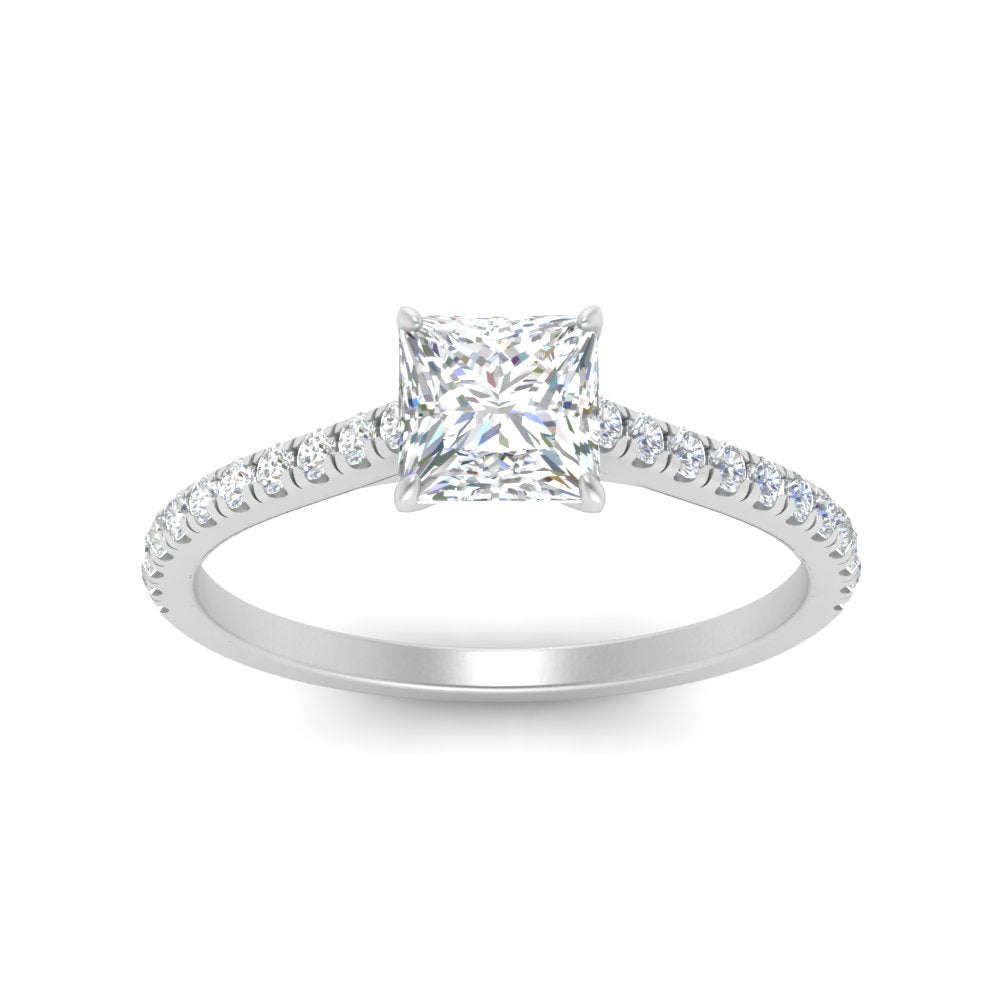 Princess Cut Lab diamond Side Stone Engagement Rings 14K White Gold